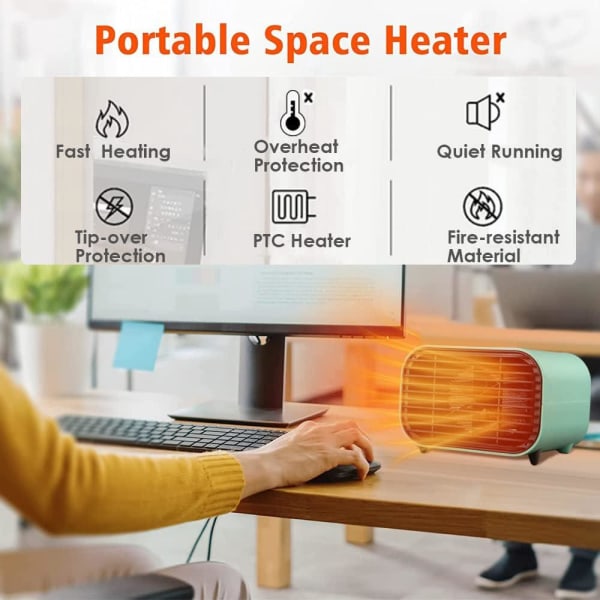 Kraftfull minivärmare, bordsvärmare för hemmabruk med variabel termostat - Tyst energieffektiv rymdvärmare - perfekt elektrisk rymdvärmare