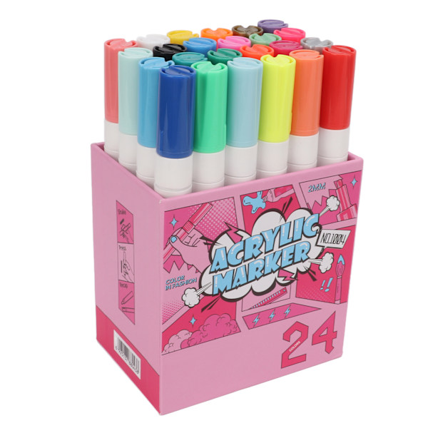 24 stk. Akryl Paint Markers DIY Maleri Glossy Blæk Vejrbestandighed Lav Lugt Stofmaling Penne til Træ Metal