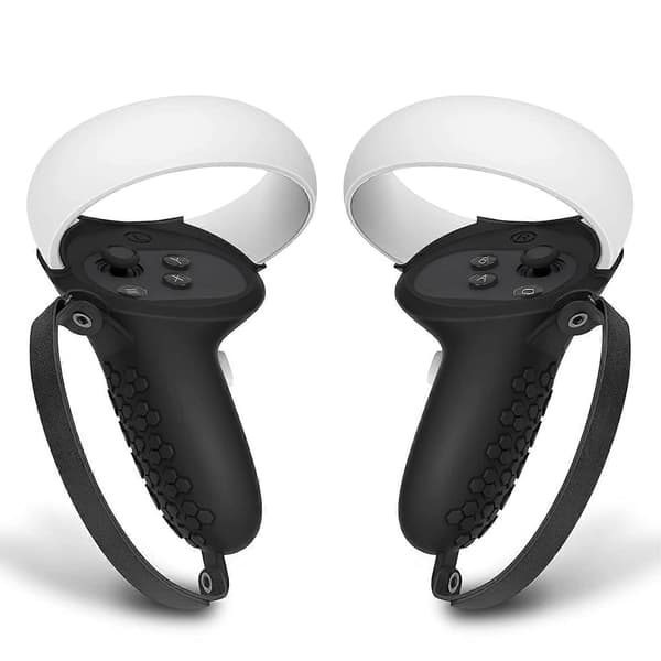 Controller Grips Compatible with Quest 2 Soft Non-Slip Silicone Cover with Adjustable Leather Hand Knuckle Strap