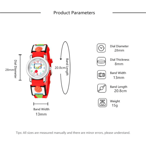 Watch(svart, basket), vattentät armbandsur för barn Quartz rörelse, 3D tecknad design, Digital watch för 3 år till 11 år flicka pojke