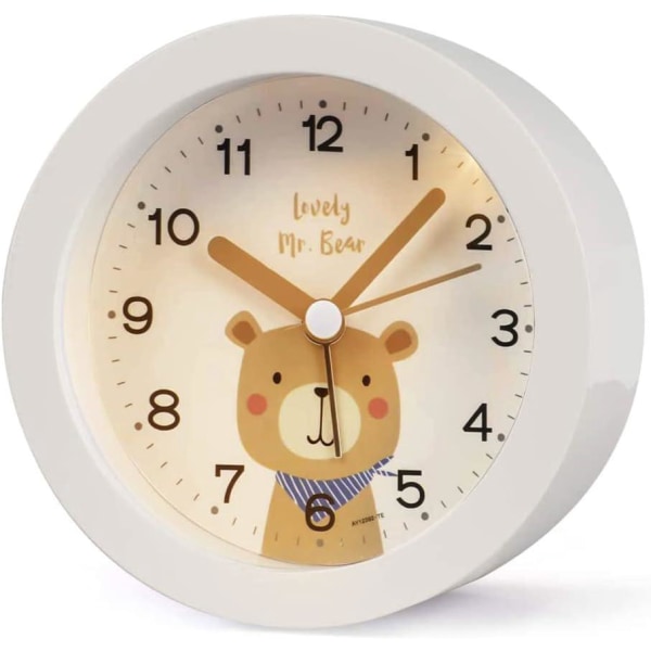 Icke-tickande barnväckarklocka, högljudd reseväckarklocka med tända dubbla klockor för barnrum (vit)