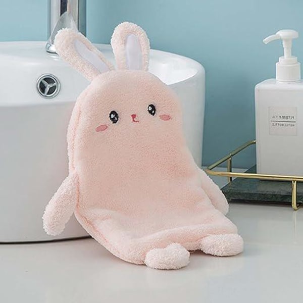 (Rosa) handdukar för barn, dekorativa kökshanddukar för kanin, extra tjocka rena, absorberande handdukar med hängslinga, torka händerna snabbt