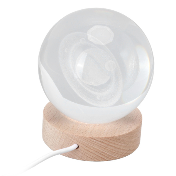 3D Saturn Natlampe Krystalbold Natlys LED Træ Inter Carving Bordplade Ornamenter til Venner Børn Gaver Saturn Hvidt Lys