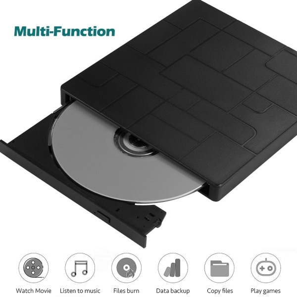 USB3.0+Type-c eksternt cd/dvd-drev, sort