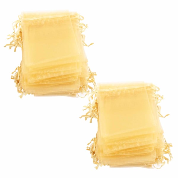 100 kpl Organza-pusseja 10x15cm Läpinäkyviä kiristysnyörillisiä lahjapusseja Verkkokankaisia kannettavia korupusseja kiristysnyörillä häihin, kulta