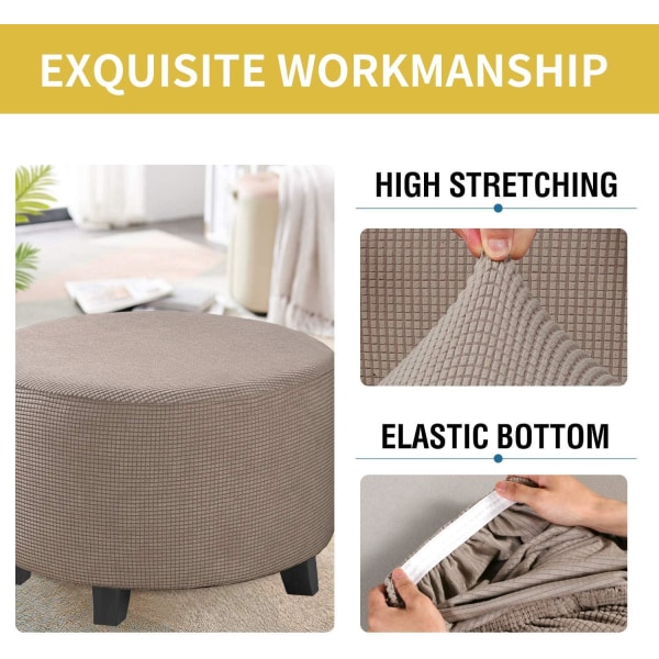 Stretch Jacquard Ottoman-trekk (grå, stor), fotskammeltrekk, møbelbeskytter, krakktrekk med sklisikker elastisk bunn