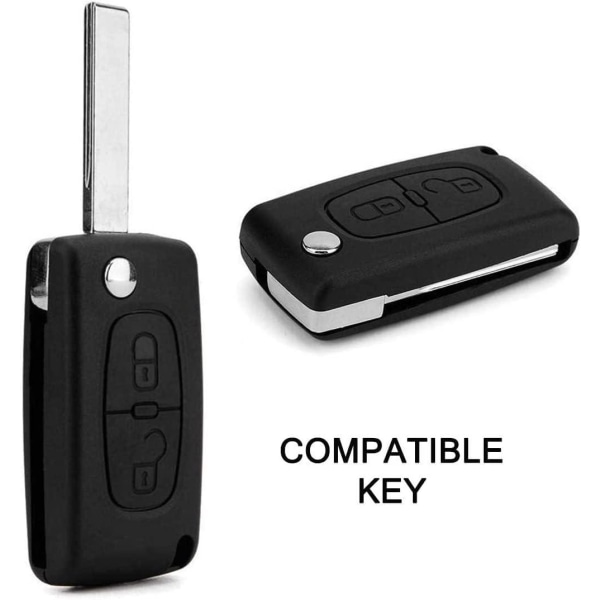Svart bilnøkkeltilbehør kompatibel med Peugeot Citroen bilnøkkel 2-knapper - mykt silikon bilnøkkelveske