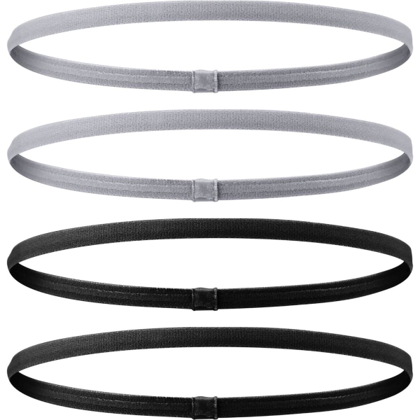 4 kpl elastisia urheilupäänauhaa Paksut liukumattomat hiusnauhat naisille ja miehille (harmaa, musta)