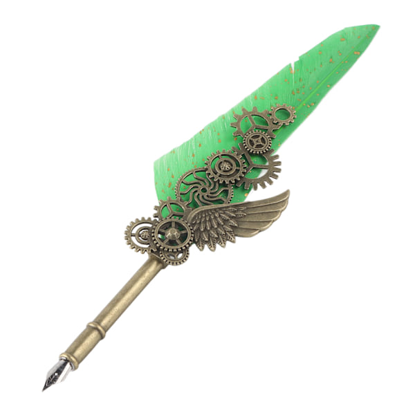 Fjerpennesæt Retro Elegant Udsøgt Mønster Rustfrit Stål Nib Slidstærk Kalligrafipennesæt Grøn Fjerpen