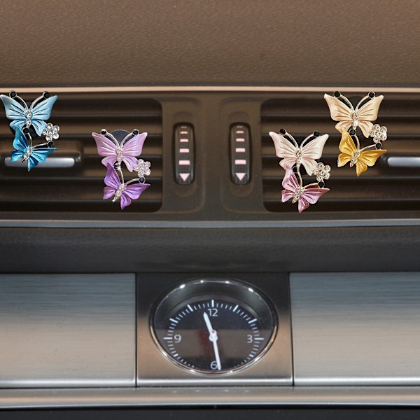 2 st Butterfly Bil Luftventilklämma Bil Doft Bildiffusor Luftfräschare Rhinestone Bil Bling Tillbehör