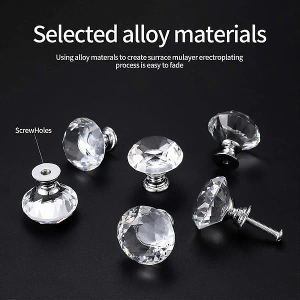 8 Pcs Crystal Door Knob, Diamond Handle, Diamond Furniture Handle, Handle Knobs Cabinet Decoration, Drawer, Kitchen Knob Handle - 30 mm