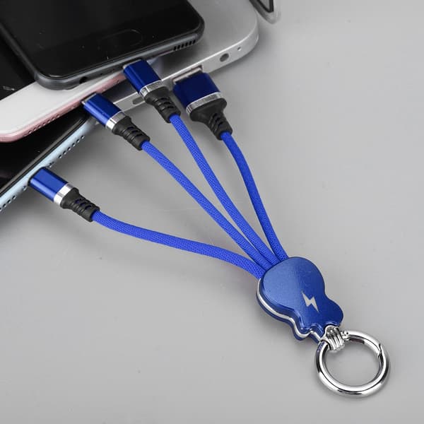 Universell 3-i-1 USB-lader datakabel ledningskontaktlinje for iPhone Android (blå)