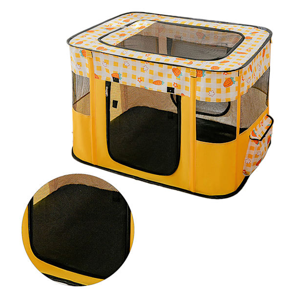 Foldbar Kattenseng med Avtakbart Takvindu, Pustende Kattenseng, Hundeseng for Kjæledyr M 70x55x45cm / 27.6x21.7x17.7in Gul