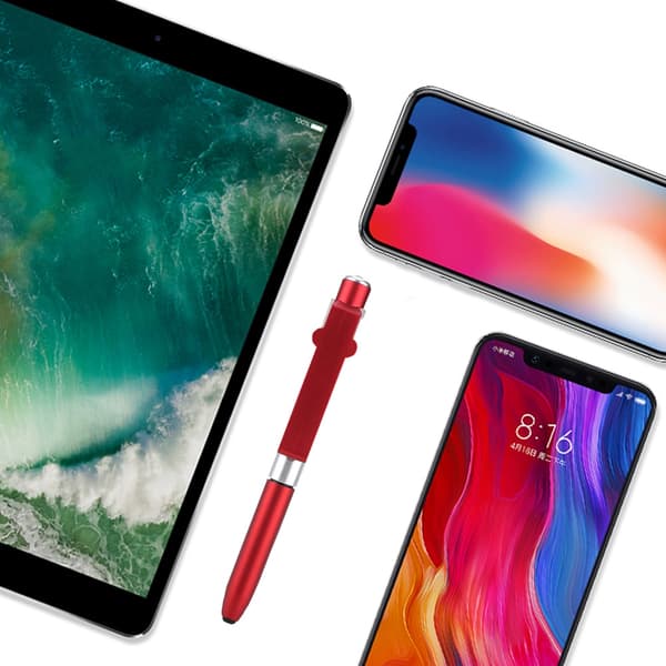 4 i 1 touchskærm kapacitive kuglepenne med LED-lys til tablet (rød)