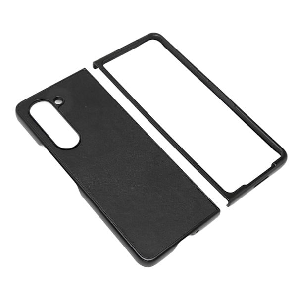 Vikbar Skärm Telefonskal Syntetiskt Läder Skyddande Vikbar Telefonskal för Samsung Galaxy Z Fold 5 Tvåfärgat Litchimönster Svart