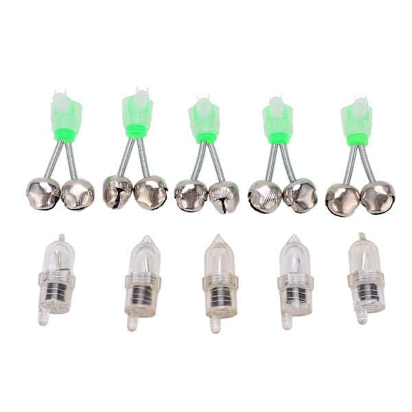5 Twin Spiral Bell Bite Alarm med 5 LED-ljus Nattfiskespö Clamp Tip Clip Bell Ring