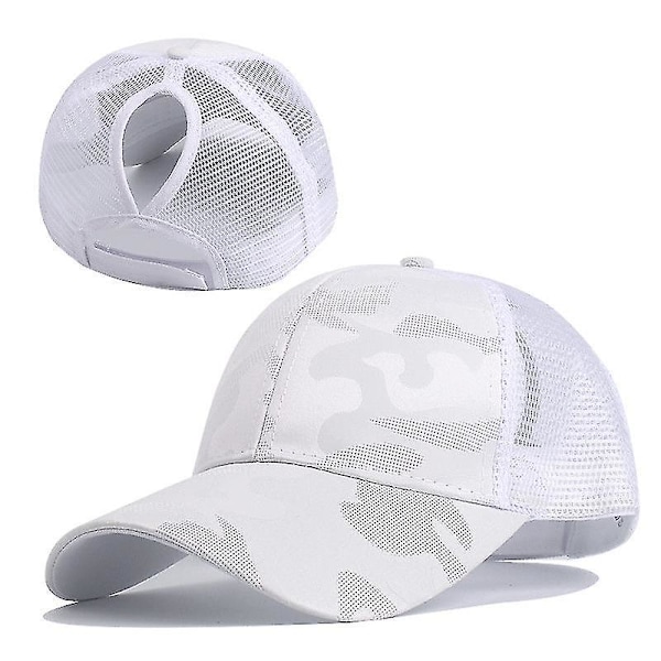 Mesh Camouflage Ponytail Baseball Cap - Stilful Sommer Snapback Hat til Kvinder og Mænd 55 60cm Hvid