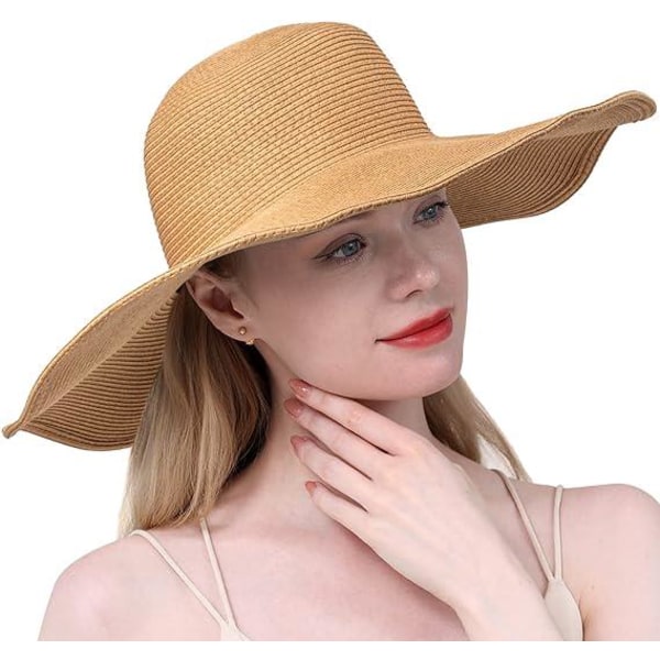 Damfloppy hatt Halmhatt Solhattar med bred brättning Andas Anti UV Solhatt Strandsolhatt UPF 50+, khaki
