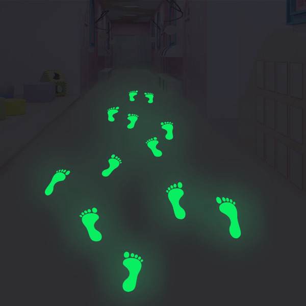 Glow in the Dark Footprint -tarrat, värikkäät Glow in the Dark Footprint -tarrat sileille lattioille, laatoille.