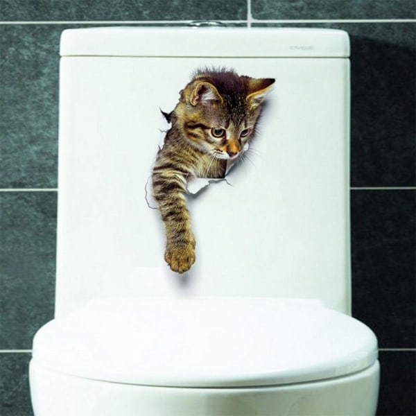 6 stk 3D sød kat dekorative badeværelses vægklistermærker, ødelagt killing vægdekoration til udsmykning af soveværelse, badeværelse