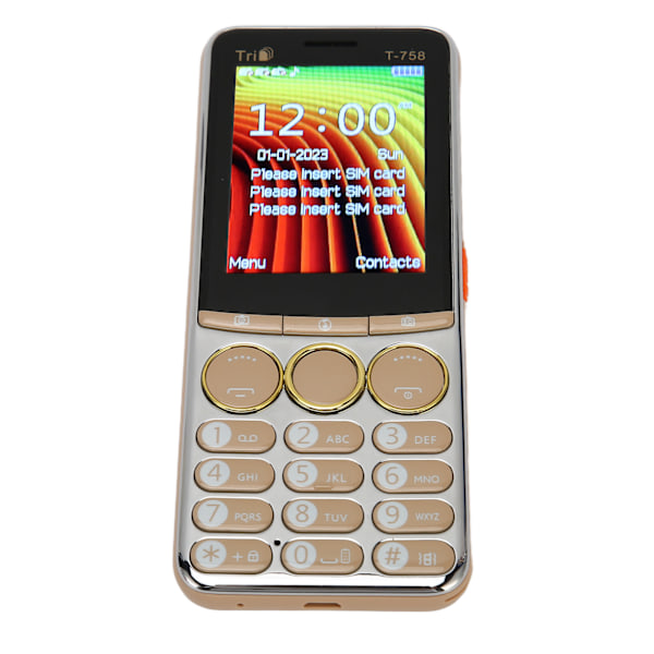 T 758 GSM Lukitsematon Matkapuhelin 2,8 Tuuman Näytöllä, 3200mAh Akulla, Isoilla Painikkeilla ja Kovalla Äänenvoimakkuudella Seniori-ikäisille, 100‑240V Kulta EU-pistoke