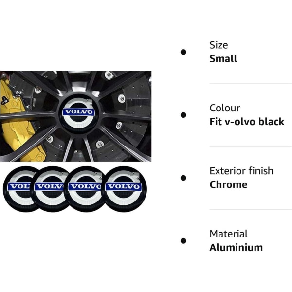 4 stk navkapsler (passer til V-OLVO blå, svart) 64 mm merkedemper navdeksel senterhette ABS-materiale