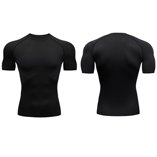 Mænds Cool Dry Kortærmet Kompressions T-shirts Sports T-shirts Toppe Atletisk Træningstrøje Sort M