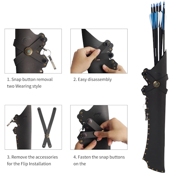 Bueskyte Kogger Bueskyting Ryggpilkoggerholder PU Lær Bueskyte Kogger med Belteklips for Felt og Trening black