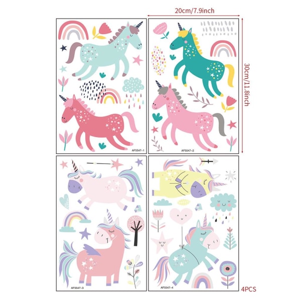 4 STK Wall Stickers The Unicorn Wall Stickers Veggdekaler for soverom Stue Vegg TV