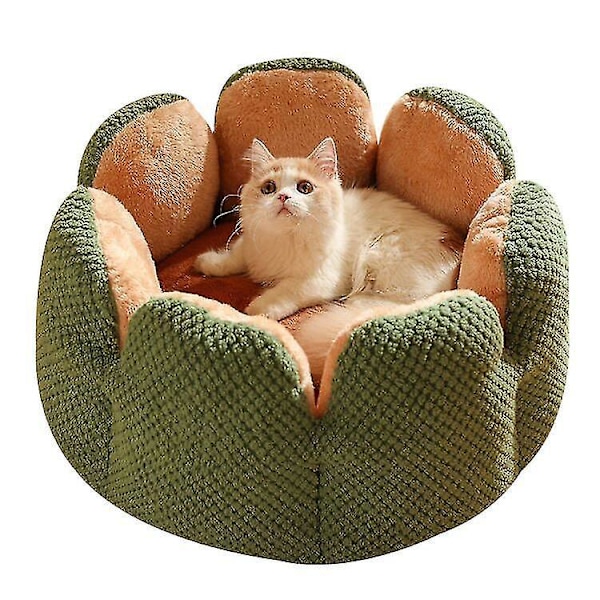 Plush Cat Nest with Thickened Petal Design L green