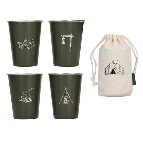 4 st 350 ml 304 Rostfritt Stål Vattenkopp Kaffe Mugg Flaska för Grillning Öl Resa Utomhus OD Grön
