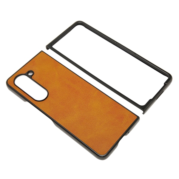 Vikbar Skärm Telefonskal Syntetiskt Läder Skyddande Vikbar Telefonskal för Samsung Galaxy Z Fold 5 Tvåfärgad Nötskinn Brun