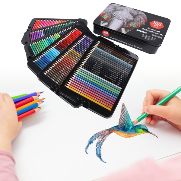 180 st färgpennor set Professionella vuxna målning Rita skissverktyg med järnlåda