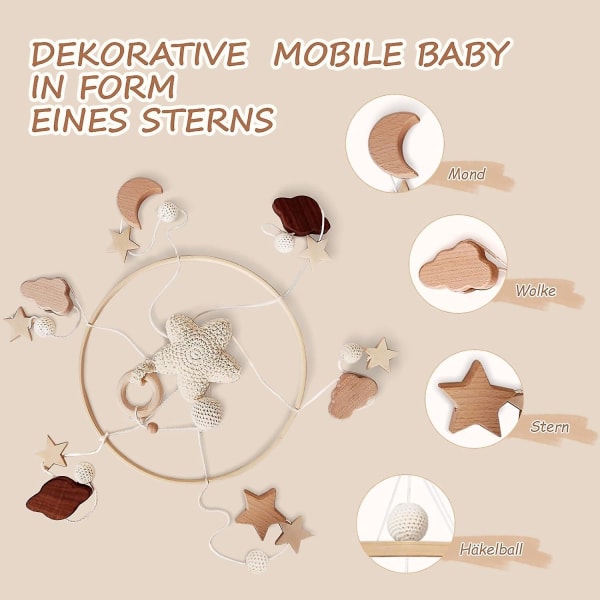Baby Crib Mobile med trestjerner - Søt og beroligende hengeklokke til barneseng