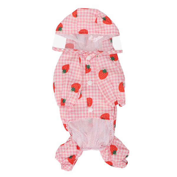 Dog Raincoat Hooded Reflective Breathable Lightweight Strawberry Patterns Puppy Rain Jacket for Daily Walking M