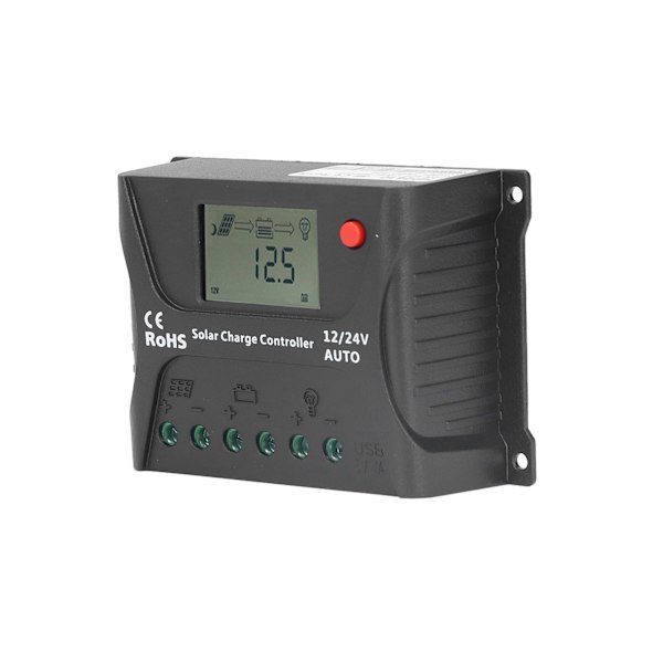 PWM Solcelleladningsregulator 12V/24V Automatisk Genkendelse 10A IP30 Vandafvisende Sort til Campingvogne Yachter