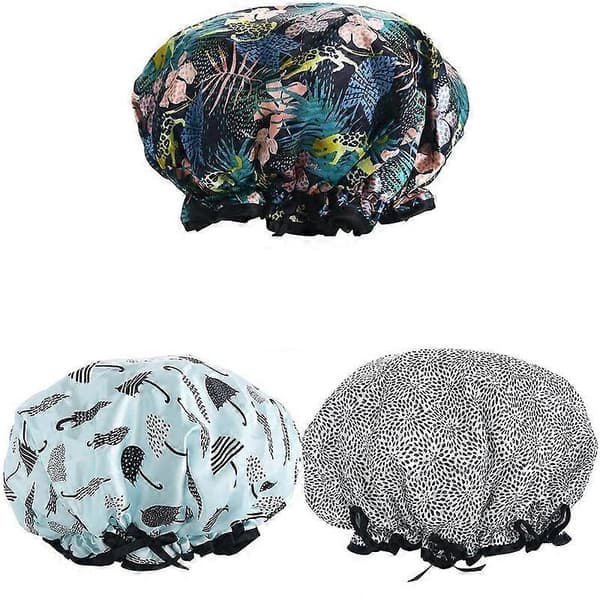 3-PACK Adjustable Double Layer Waterproof Shower Caps