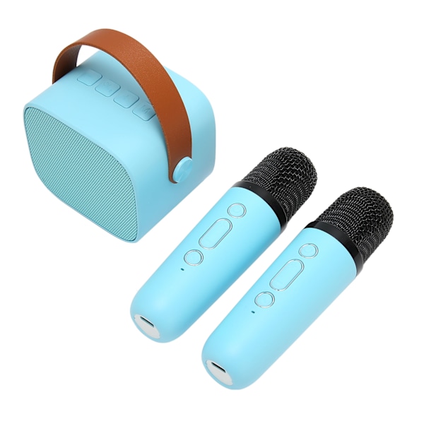 Karaokemaskin Multifunktionell Stereo Ljud Portabel Bluetooth Högtalare med 2 Trådlösa Mikrofoner för Hemmabjudning KTV Blå