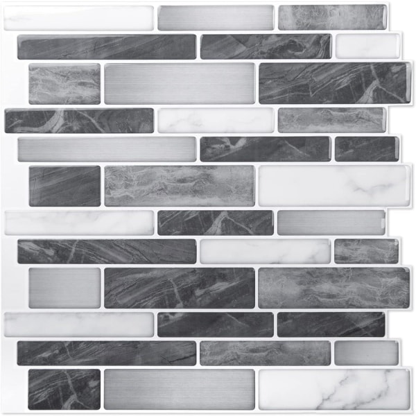 2 stykker 25*28 cm, selvklæbende vægfliser, sort og grå klæbende bagplade med marmormønster til køkkenbadeværelse, mosaikeffekt