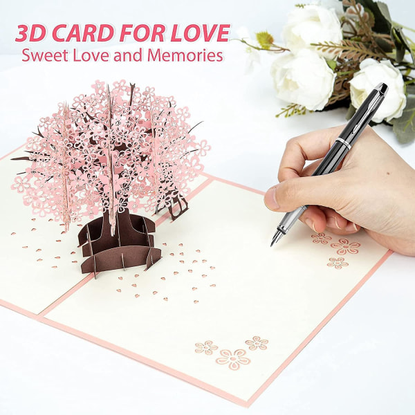 Romanttisen parin hääpäivän 3D-ponnahduskortti Sakura-puun muodossa