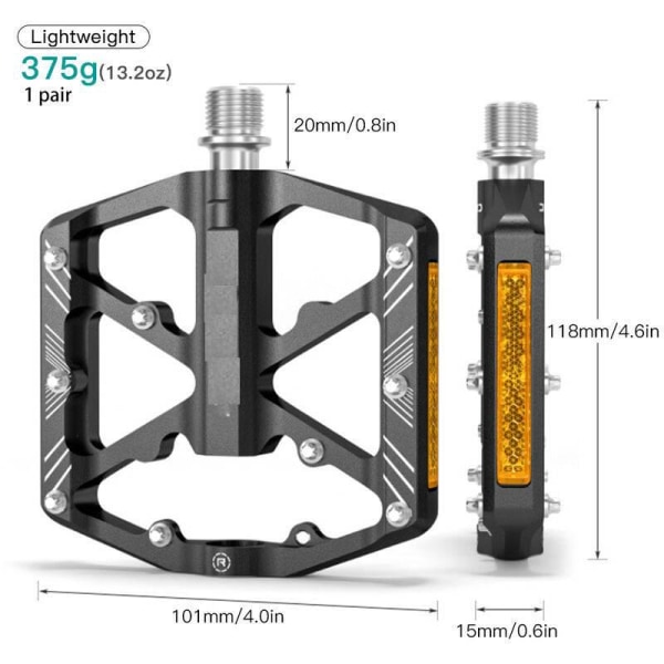 (Guld) Cykelpedaler i aluminium med reflexer, aluminiumlegering med reflexer, fotpinnar, tillbehör till cykelutrustning