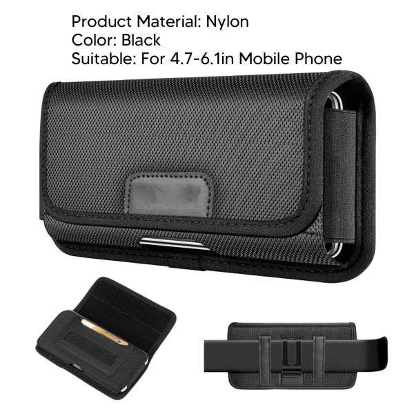 Telefonbæltepose med bælteclips til iPhone 14 Pro, iPhone 14, iPhone 13 Mini, Samsung Galaxy S23 (sort)