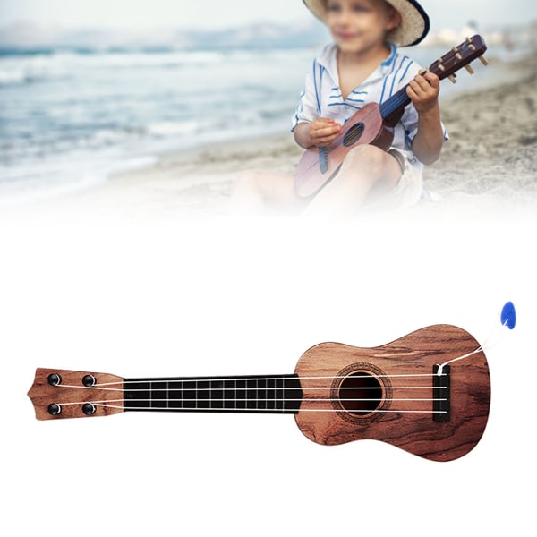 Ukulele leketøy Plast spillbar 4 strenger pedagogisk barn Ukulele for gutter Jenter Bursdagsgaver Mørk farge