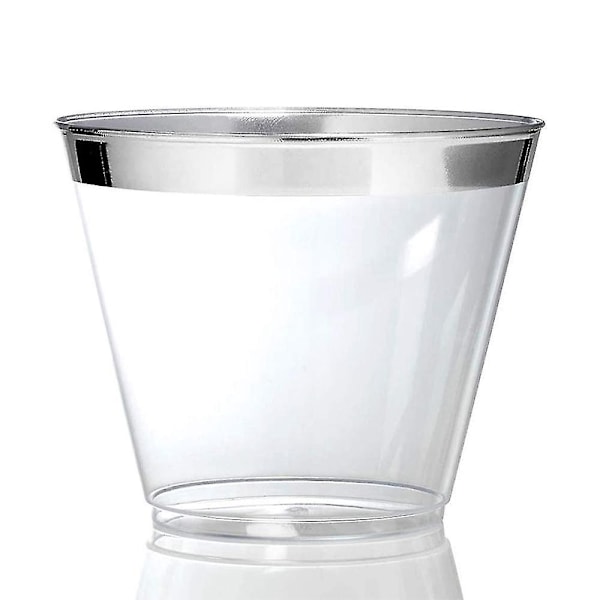 Elegante 9 Oz klare krystallplast vinglass - Pakke med 50 med gullkant sølvkant