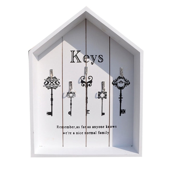 Nøkkelskap Veggmontert nøkkelholder i tre med 5 dekorative bygdehusformede nøkkelringer