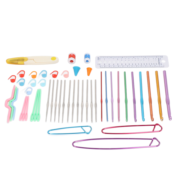 Virknålsset med 22 virkmärken, spännen, sax, hantverk, DIY, virknål, portabelt ergonomiskt virkningsset