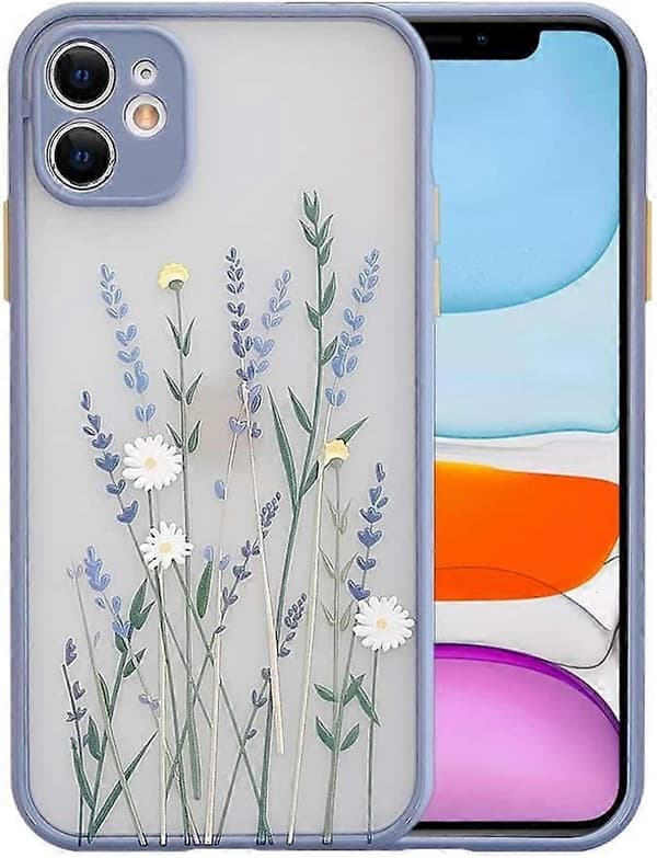 Compatible Case for iPhone 11, Floral, Transparent, Frosted PC Back, Soft TPU Protective Silicone Case, Slim Case for iPhone 11 - Purple