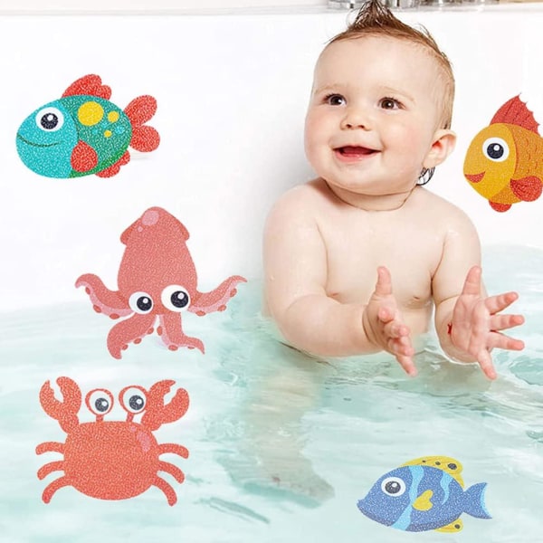 9 stk skridsikkert badekar skridsikkert klistermærke Brusebad Marine Life Badeværelse babybruser med skraber
