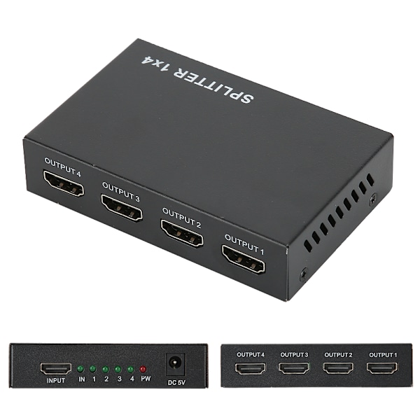 HDMI Splitter 1 Indgang 4 Udgang Switch 4 Port Hub Repeater Forstærker V1.4 3D 4K 1080p