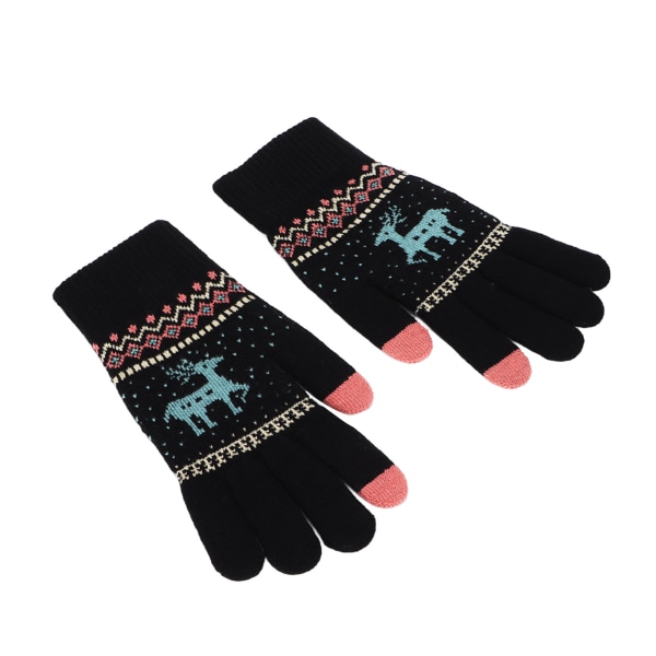 Christmas Deer Printed varma handskar Mjuk plysch Andas Full Finger Deer Touch Screen Handskar Svarta